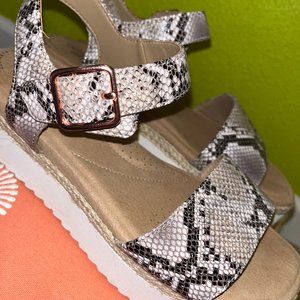Clark's Snakeskin Platform Sandals with Rose Gold Buckle